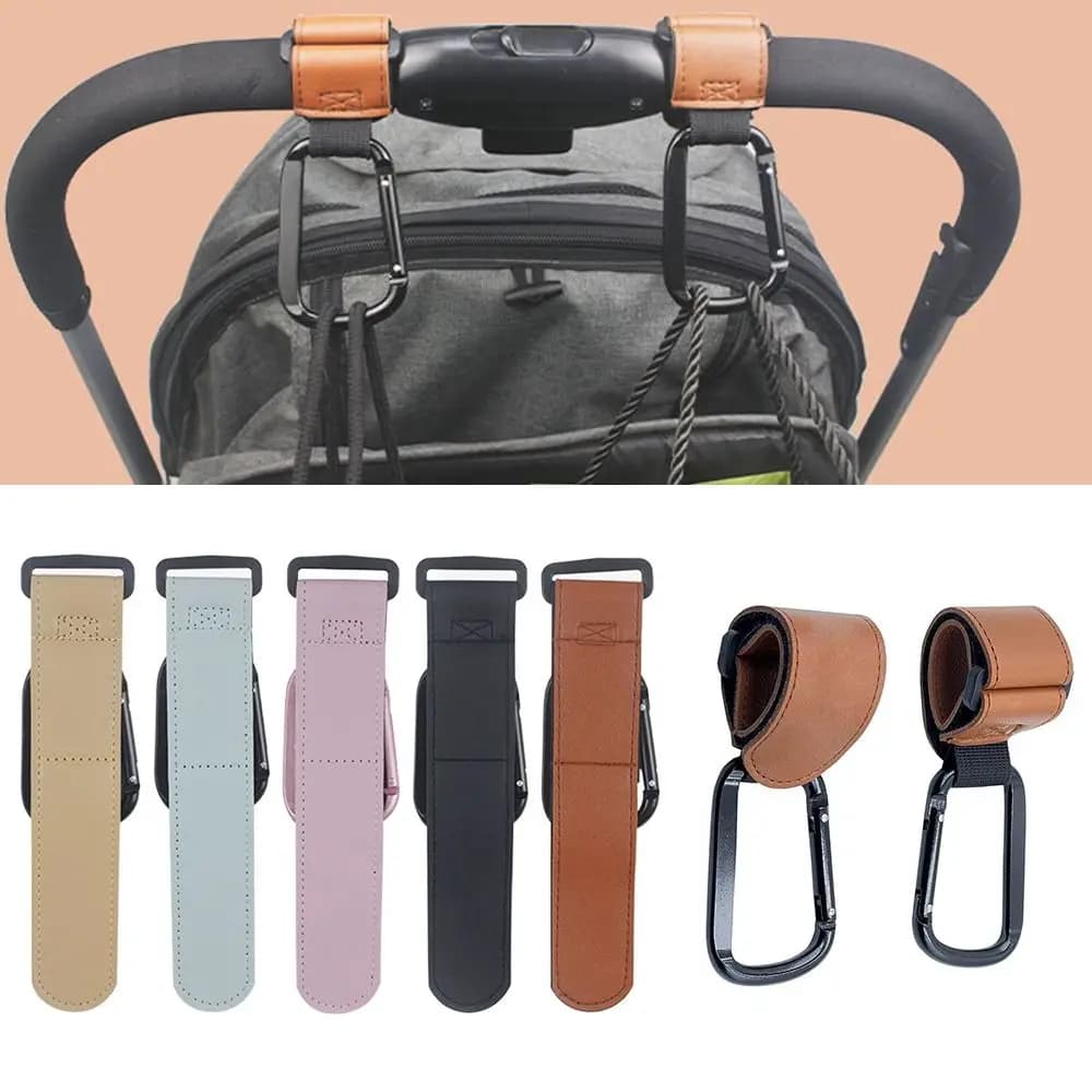1PC Brown Stroller Hooks Adjustable Stroller Carabiner Clips Universal Stroller Clips and Hooks for Baby Stroller Accessories
