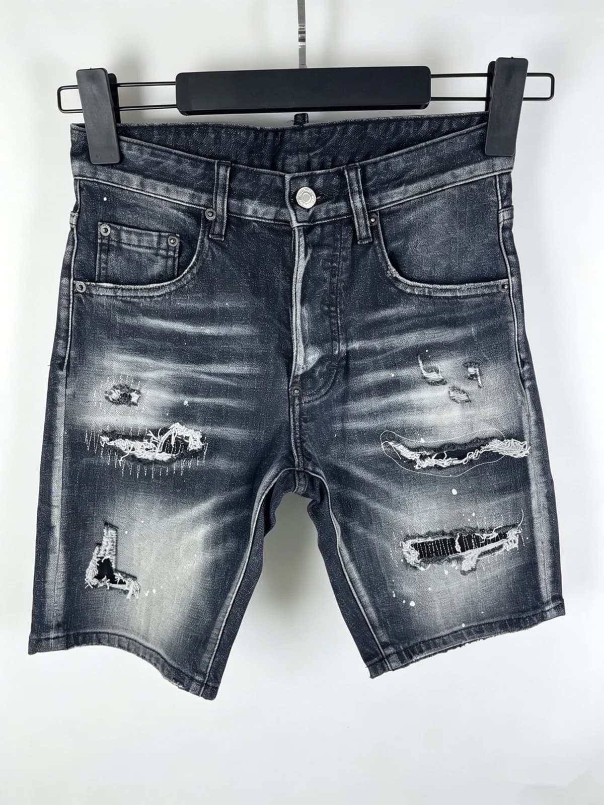 D613 Summer New Men's Jeans Washed Ripped Patch Old Slim Fit Feet Black Denim Shorts for Men