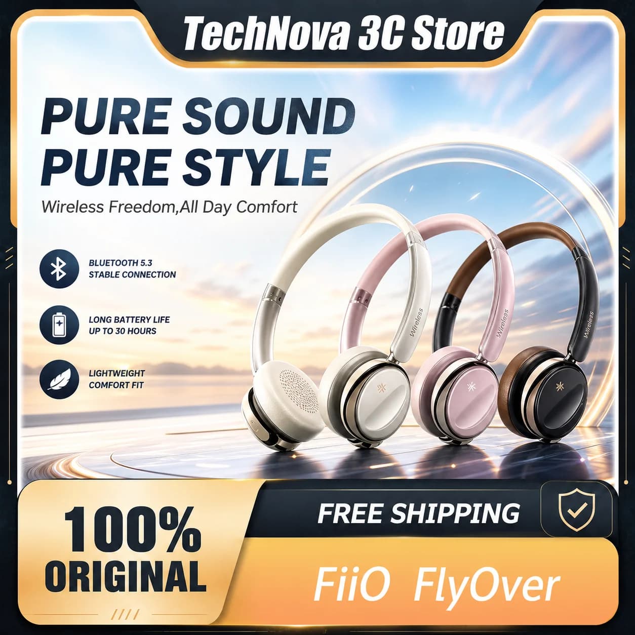 FiiO Anytime Wireless Bluetooth Headphones 5.4 ANC Noise Cancelling Over Ear Headset 36H Long Battery Music Gaming Study