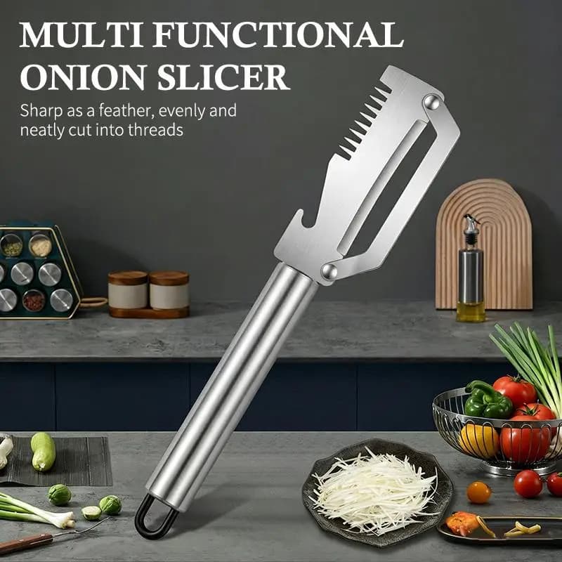 1 Pezzo Sbucciatore Multifunzionale in Acciaio Inox per Cipollotti, Trituratore e Coltello, Utensile Domestico per Pelare Verdure in Cucina