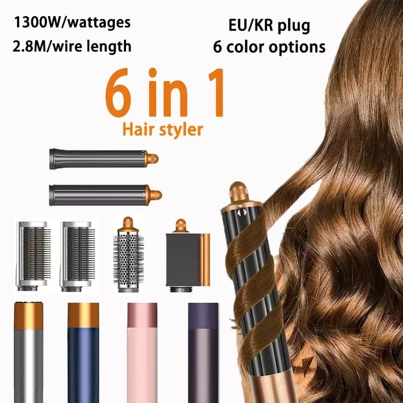 Styler for Hair 6 in 1, 1300W High Power, Combine Drying, Smoothing and Wrinkling Functions, Suitable for Home and Professional Use