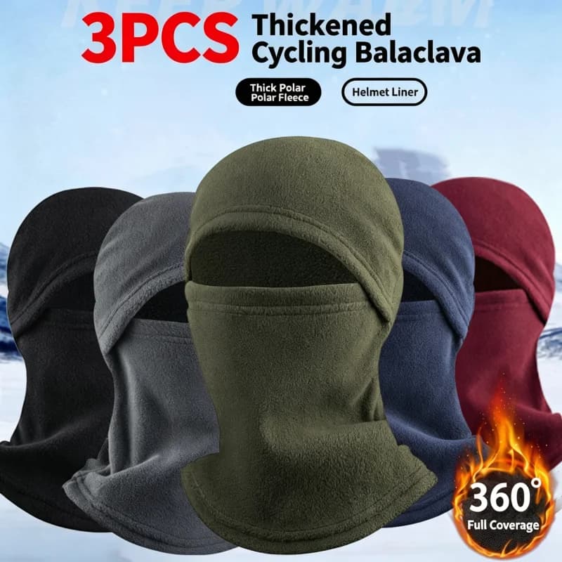 3pcs Winter Fleece Balaclava Full Face Mask Thermal Ski Snowboard Scarf Helmet Cap Sport Cycling Hiking Running Neck