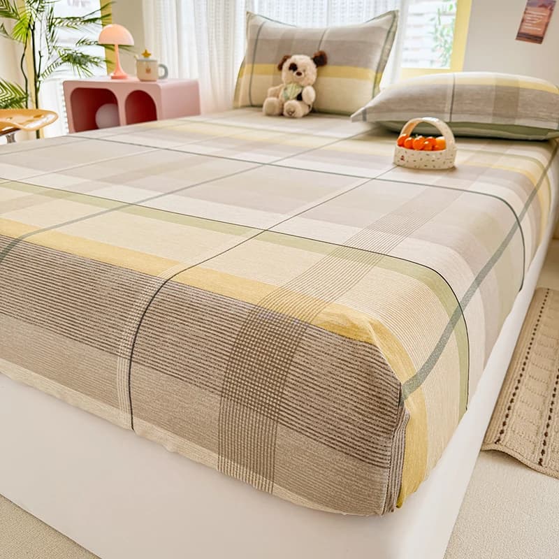 Lenzuolo con angoli in cotone 100% morbido, con elastico, singolo/matrimoniale/king size, a quadri e a righe, lenzuola con angoli, copripiumino 90