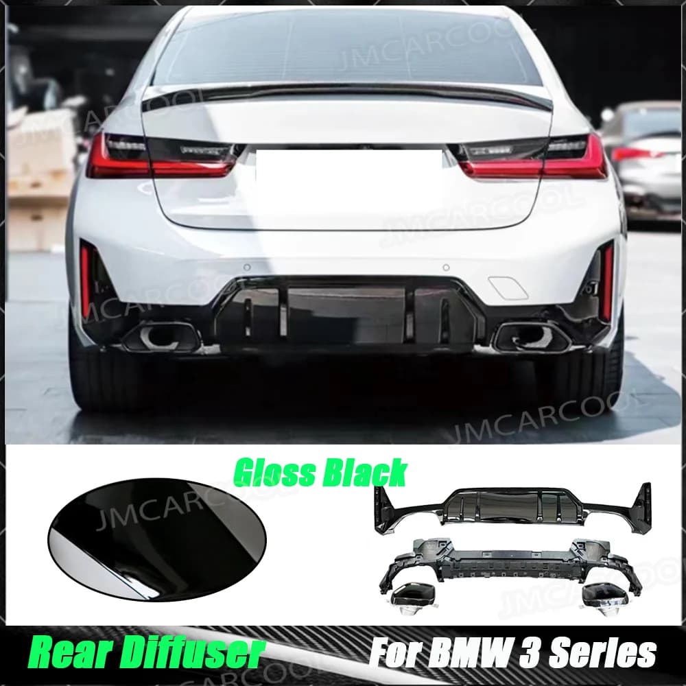 ABS Gloss Black Rear Bumper Lip Diffuser Spoiler With Exhaust For BMW 3 Series G20 G21 G28 LCI M Sports 2023+ Body Kit