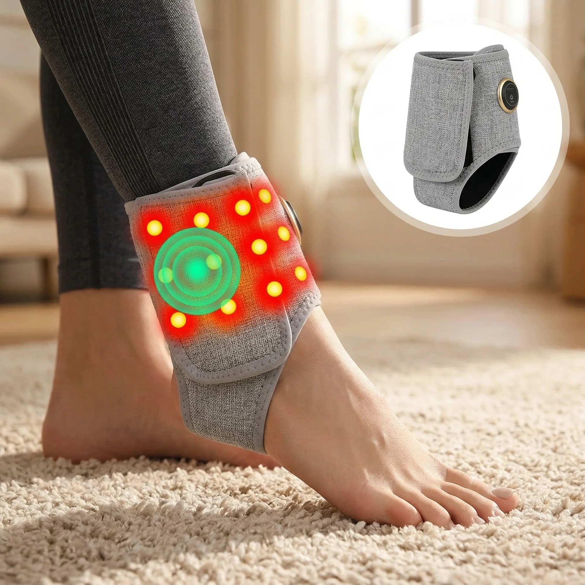 Massaggiatore per Caviglie Senza Fili con Luce Rossa, Cuscinetto Riscaldante e Vibrazione, Supporto per Polso, Mani e Piedi per Relax e Sollievo dal Dolore