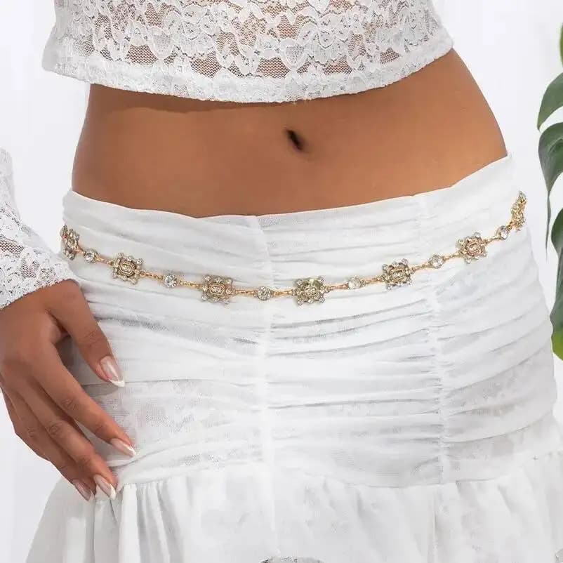 Ingemark Luxury Full Strass Cintura per la pancia Catena Donna Summer Beach Bikini Sexy regolabile Wasitband Rave Gioielli per il corpo
