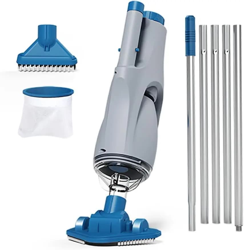 Wireless portable pool vacuum cleaner for outdoor pools, 1.8 m rod, 2 brush heads, localized cleaning for small pools up to 6 m, rechargeable, 60 minutes of autonomy, for sand and light debris