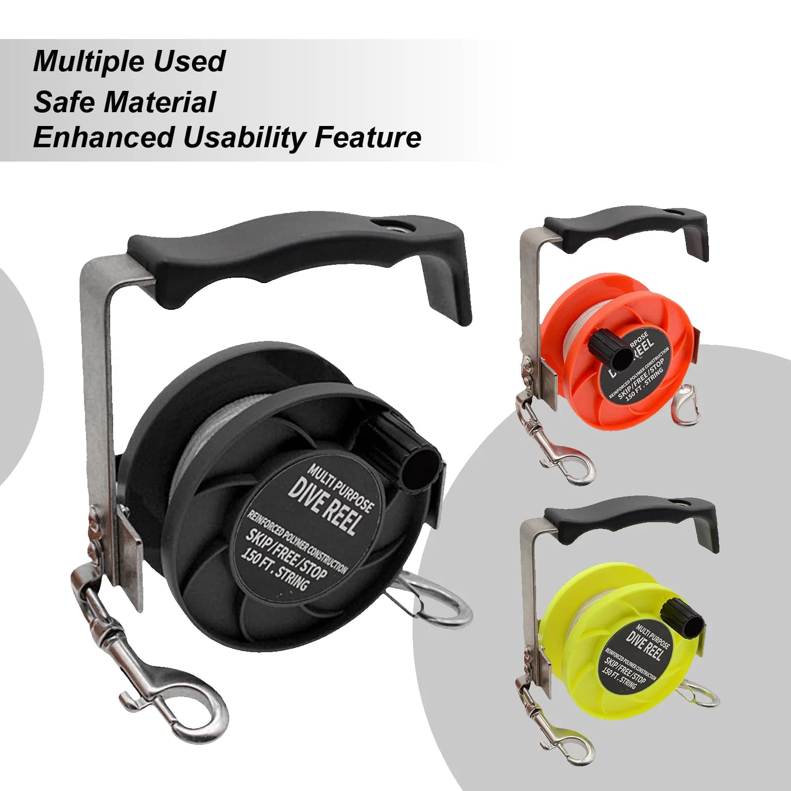 290FT immersion reel coil Ergonomic adjustable nylon dive roll for heavy duty snorkelling Underwater fishing Boat Outdoor beach