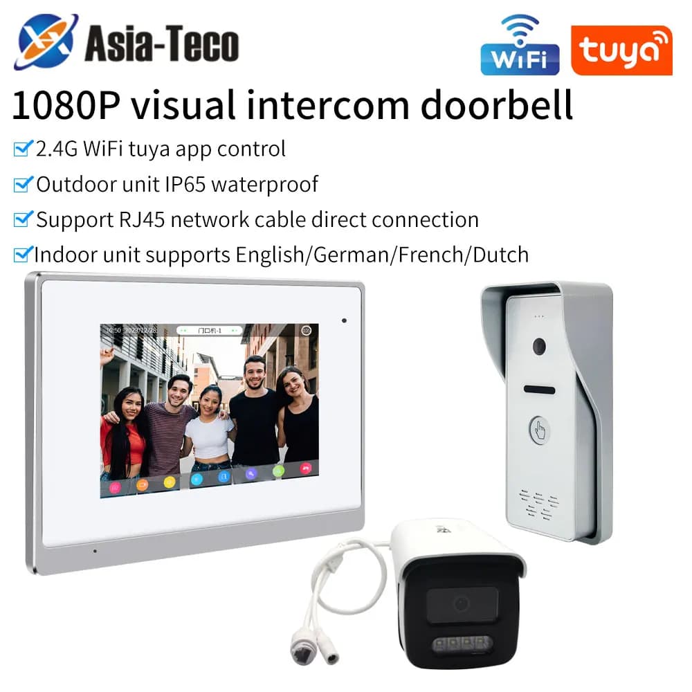 Tuya Wifi 7 pollici 1080P IP videocitofono campanello per videocitofono domestico interruttore Poe 65 sblocco App campanello impermeabile