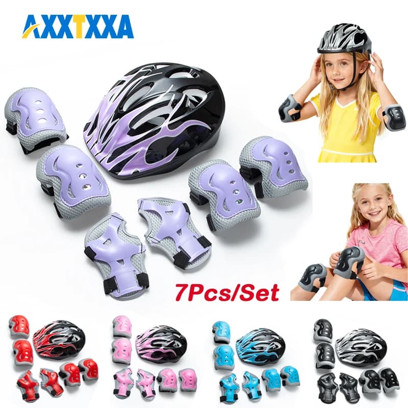 7Pcs Kids Helmet & Protective Gear Set for 3-10 Years Old, Adjustable Bike Helmet with Knee Elbow Wrist Pads for Cycling