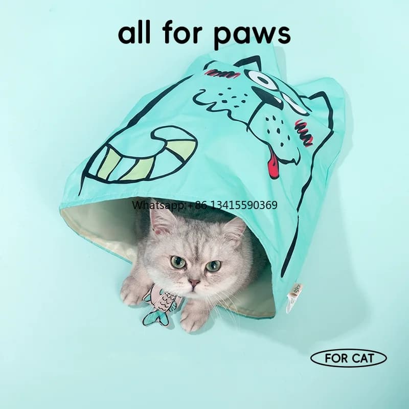 Sacco a pelo multifunzionale per gatti stravagante con piega e erba gatta Sacco a pelo per gatti giocoso pieghevole portatile per giocare e dormire
