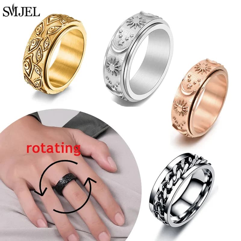 Anello Antistress ansia Fidget Spinner Toys per donna uomo Trend Star Moon Skull Punk Rings ruota gioielli taglia 7/8/9/10/11 regalo