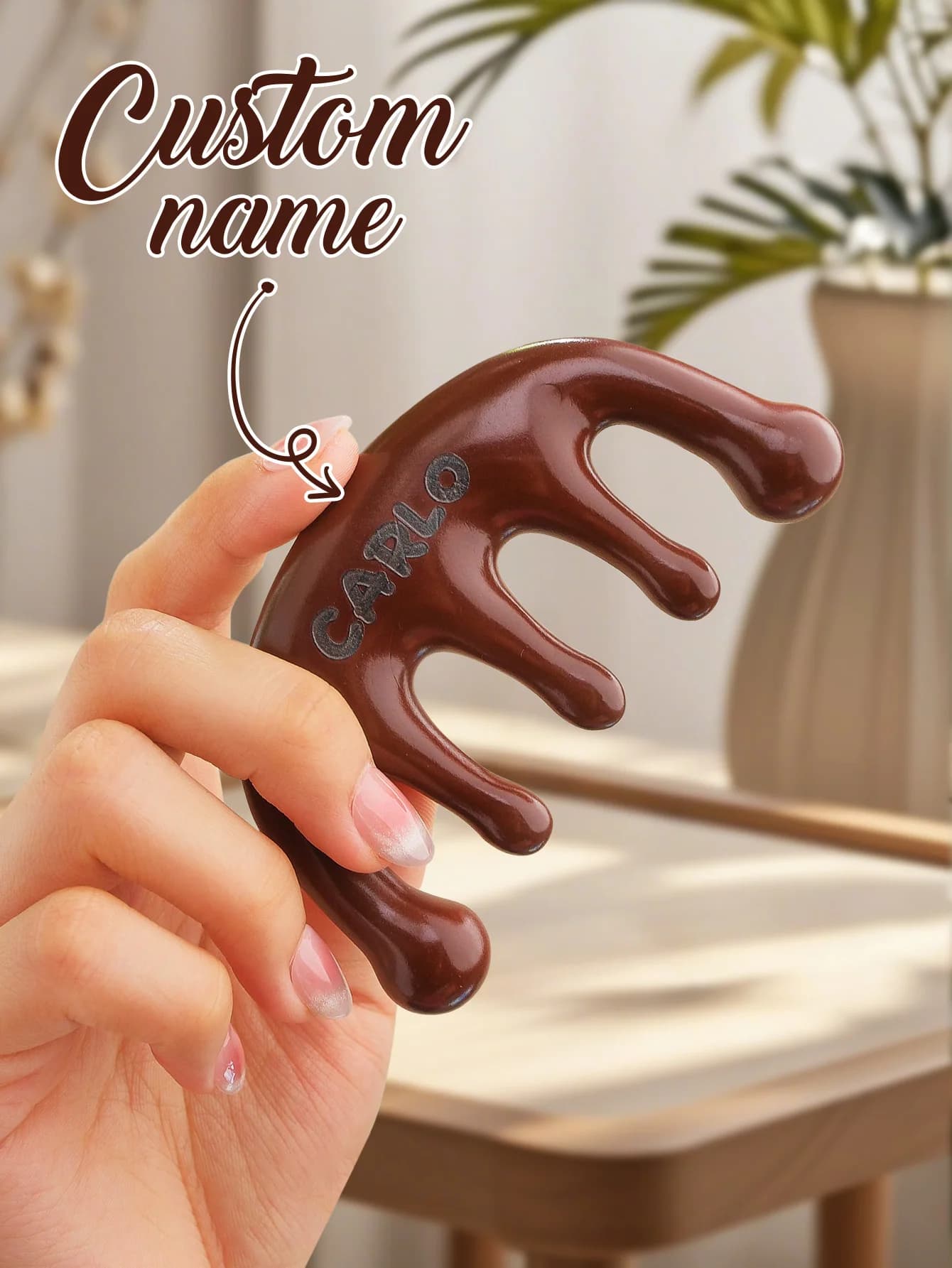 Pettine in Legno Personalizzato con Nome, Massaggiatore per Cuoio Capelluto, Spazzola Districante a Cinque Denti, Regalo per Donne, Mamma, Fidanzata