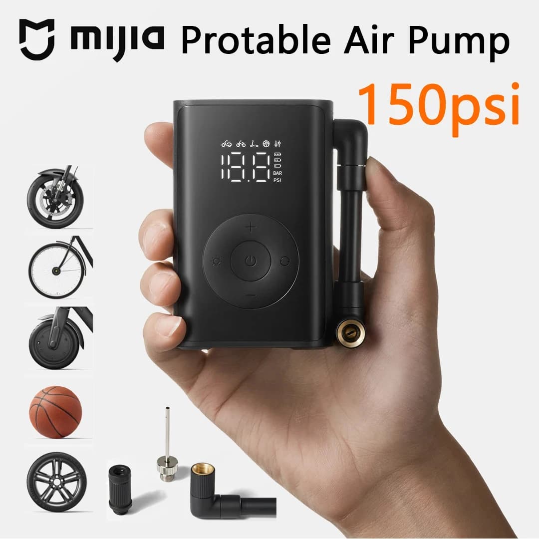 Pompa d'Aria Portatile Originale Mijia, 150psi Max, 2000mAh, Compressore Elettrico con Rilevamento Pressione Pneumatici, Gonfiatore Multifunzione