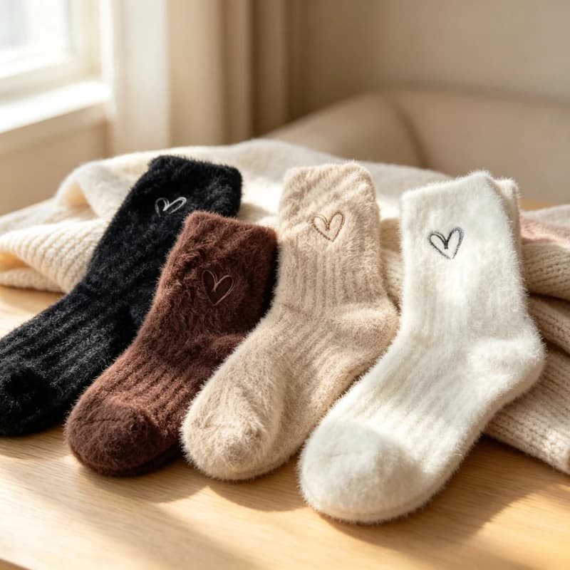 5 pairs of women's socks, children's love tube socks, winter velvet thick warm socks, home floor socks
