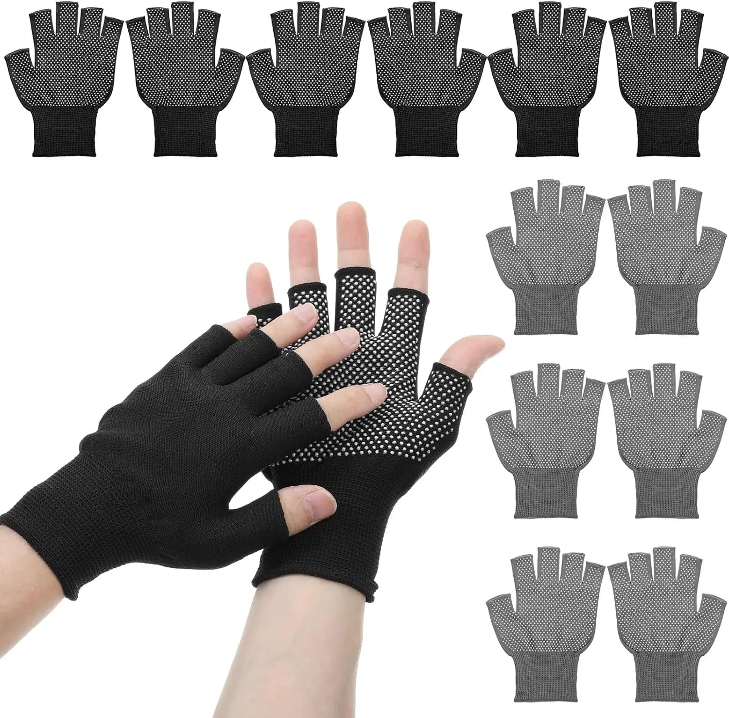 Ridnice Set di 6 Guanti da Allenamento Mezze Dita, Guanti da Ciclismo Senza Dita a Compressione per Ciclismo, Sport, Moto, Pesca, Uomo