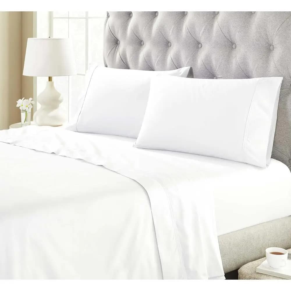 Set di Lenzuola King Size in Cotone Biologico - 300 Fili, Percalle, Tasche Profonde, 2 Federe, Bianco