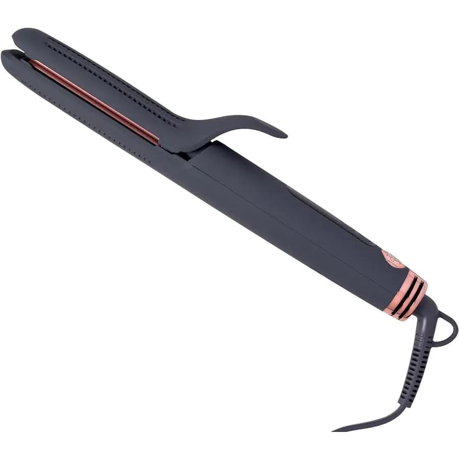 Hair plate 2 in 1 ceramic and tormaline, hairstyle and curler for hair styling, 1.5 inch hot air styler with curved edges