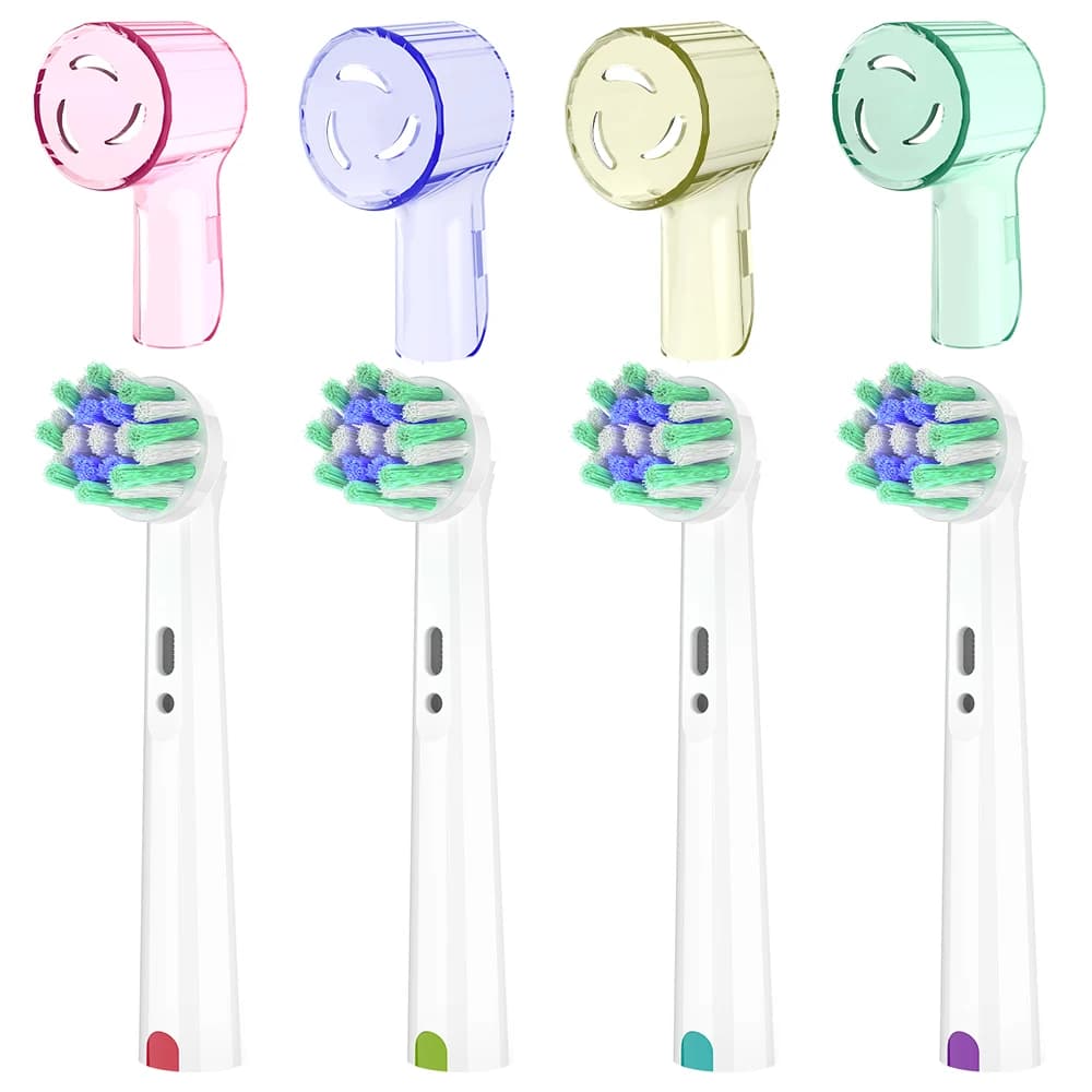 Cross-string spare heads and protective caps for toothbrush heads, compatible with Oral B electric toothbrush