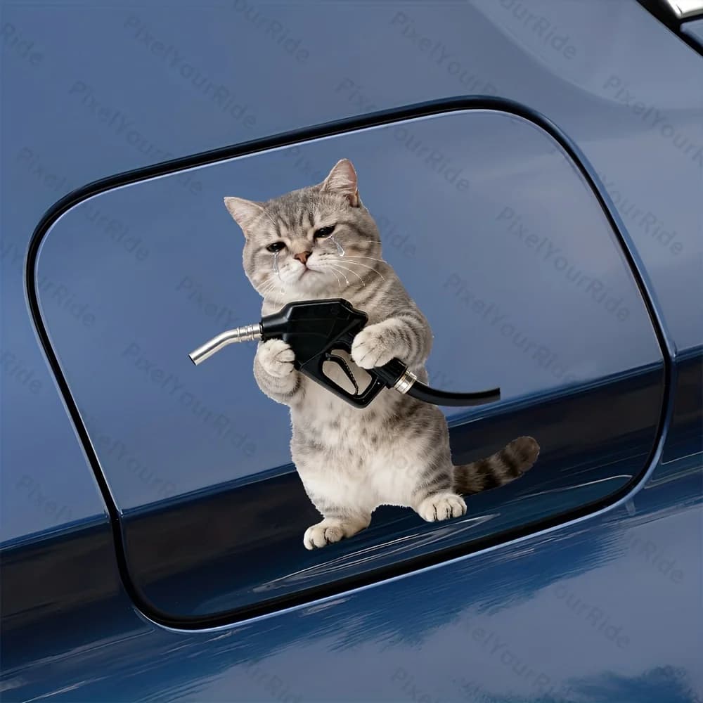 1PC Tearful Emo Working Cat Car Sticker Funny for Car Fuel Tank Caps Window Motorctycle Easy To Apply Waterproof Vinyl Decals