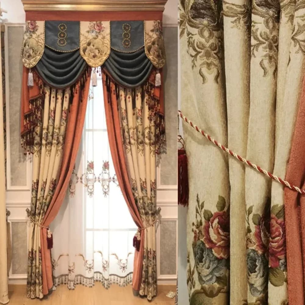 Tessuto jacquard di lusso in ciniglia in stile europeo Lussuosa eleganza Estravaganza Tende delicate per soggiorno, sala da pranzo, camera da letto