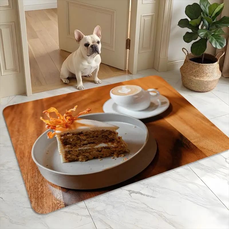 3D Carrot Cake & Coffee Door Mat, Realistic Food Illusion Non-Slip Floor Rug for Kitchen Entryway Bathroom Home Decor