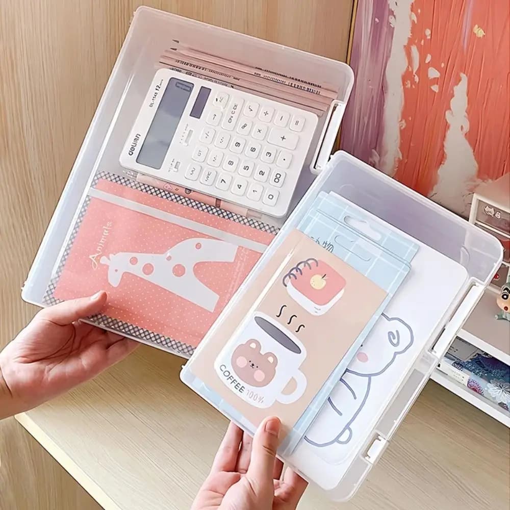 Scatola di archiviazione trasparente in plastica A4, portatile, per documenti, trasparente, resistente all'umidità, custodie per archiviazione di documenti, per ufficio