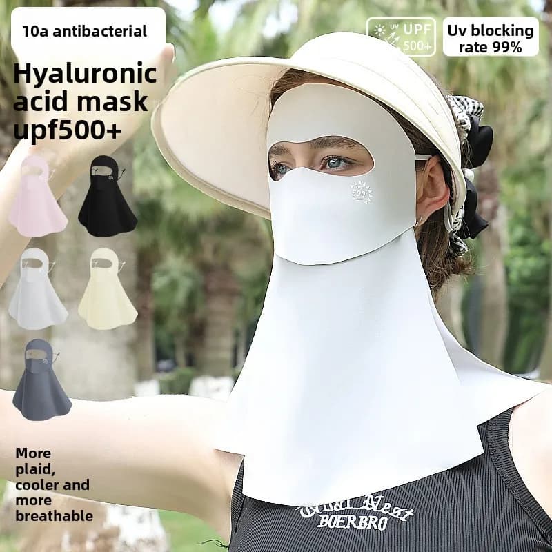 Drinking water hyaluronic acid full face sunscreen mask, summer 10A antibacterial ice silk sunscreen mask, UV protection upf500