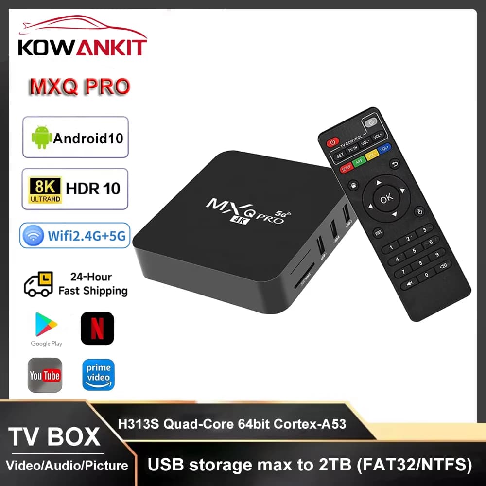 Kowankit 2026 MXQ PRO TV Stick Android 9.0 TV Box 5G 4K HDR Wifi Smart TV Box H313S HD Smart TV Box Voice Remote Set TOP Box