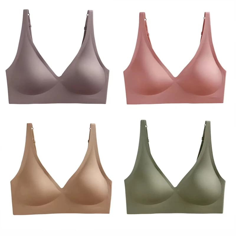 Set reggiseno push-up senza cuciture stile francese da donna 4 pezzi - Corsetto reggiseno senza fili con biancheria intima regolabile sul petto piccolo senza anello in acciaio