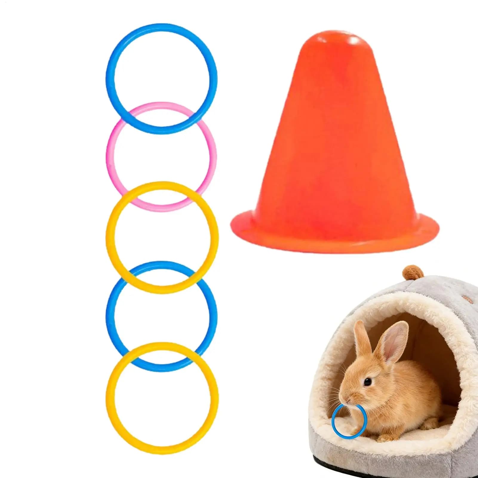 Giocattolo interattivo a forma di cono per coniglietti, per l'addestramento e la masticazione, educativo e anti-noia, per piccoli animali