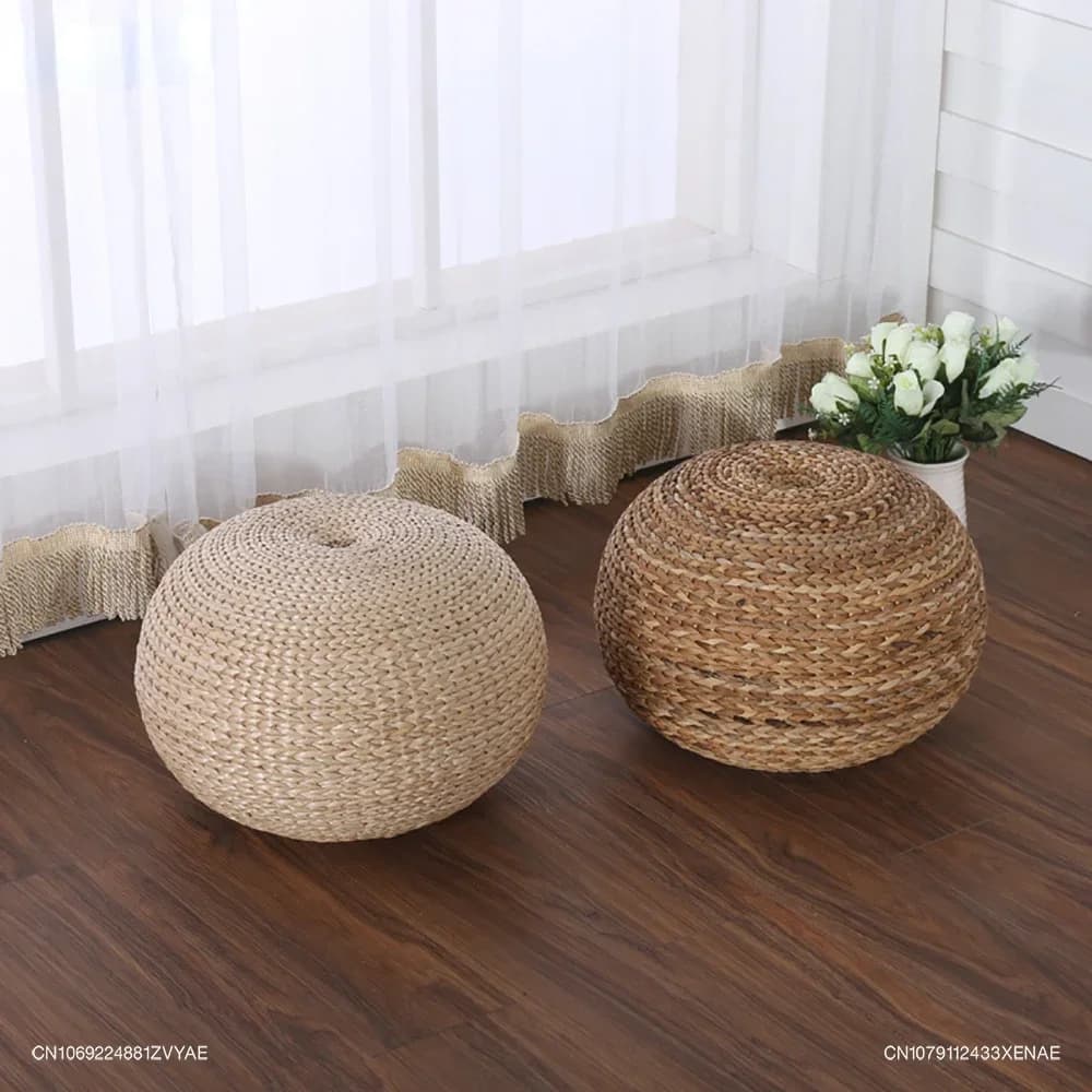 Japanese Style Tatami Cushion Meditation Cushion Round Straw Pouf Mat Floor Cushion Meditation Yoga Pad Seat Floor Pillow