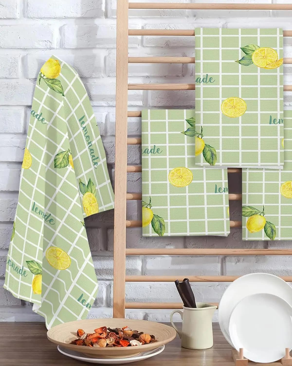 Estate Limone Frutta Verde Plaid Cucina Strofinaccio Asciugamani Set Prodotti per la pulizia Barra assorbente Strofinacci a mano per cucine
