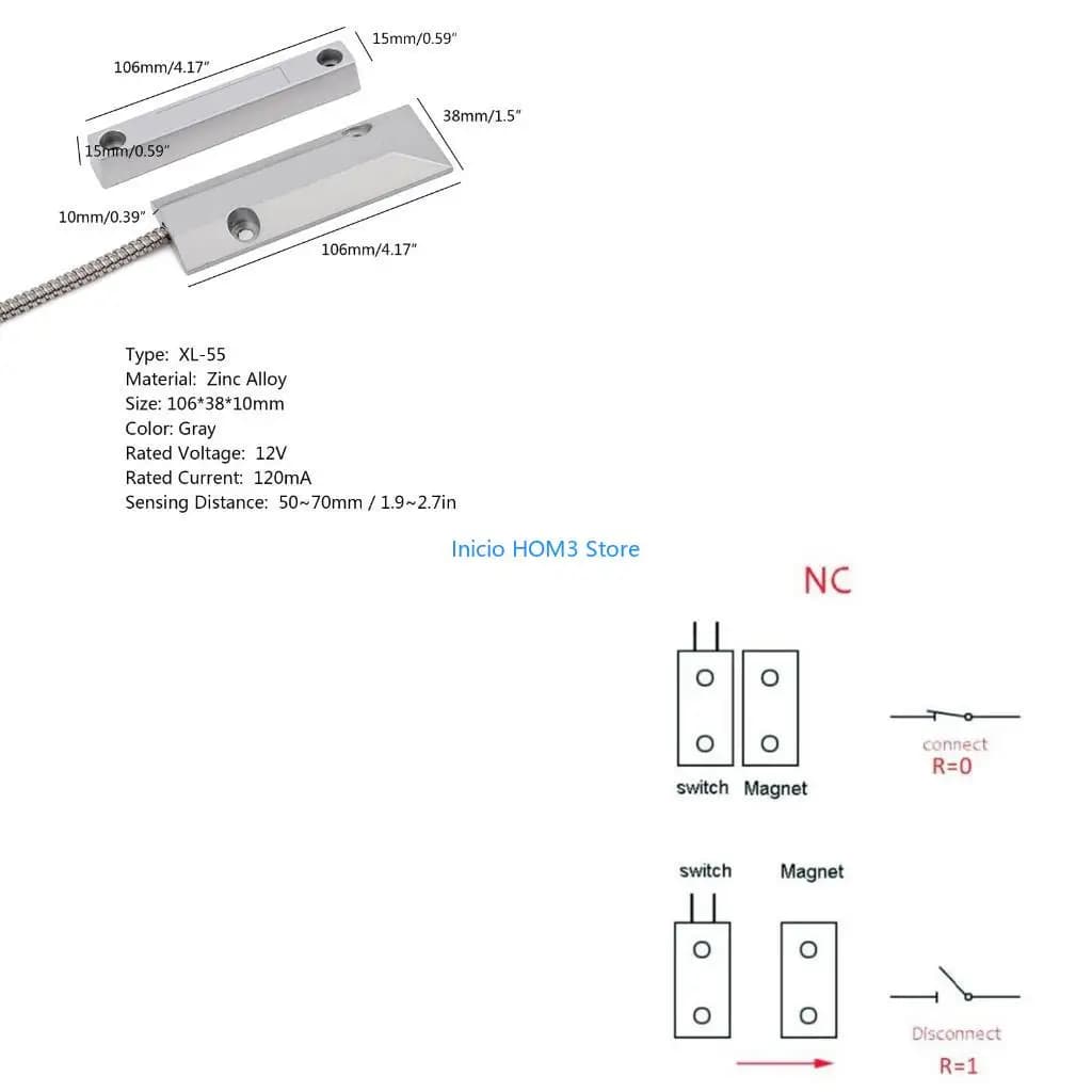 A5YD Sensore contatto magnetico per porte e finestre Allarme antifurto sicurezza in metallo cablato
