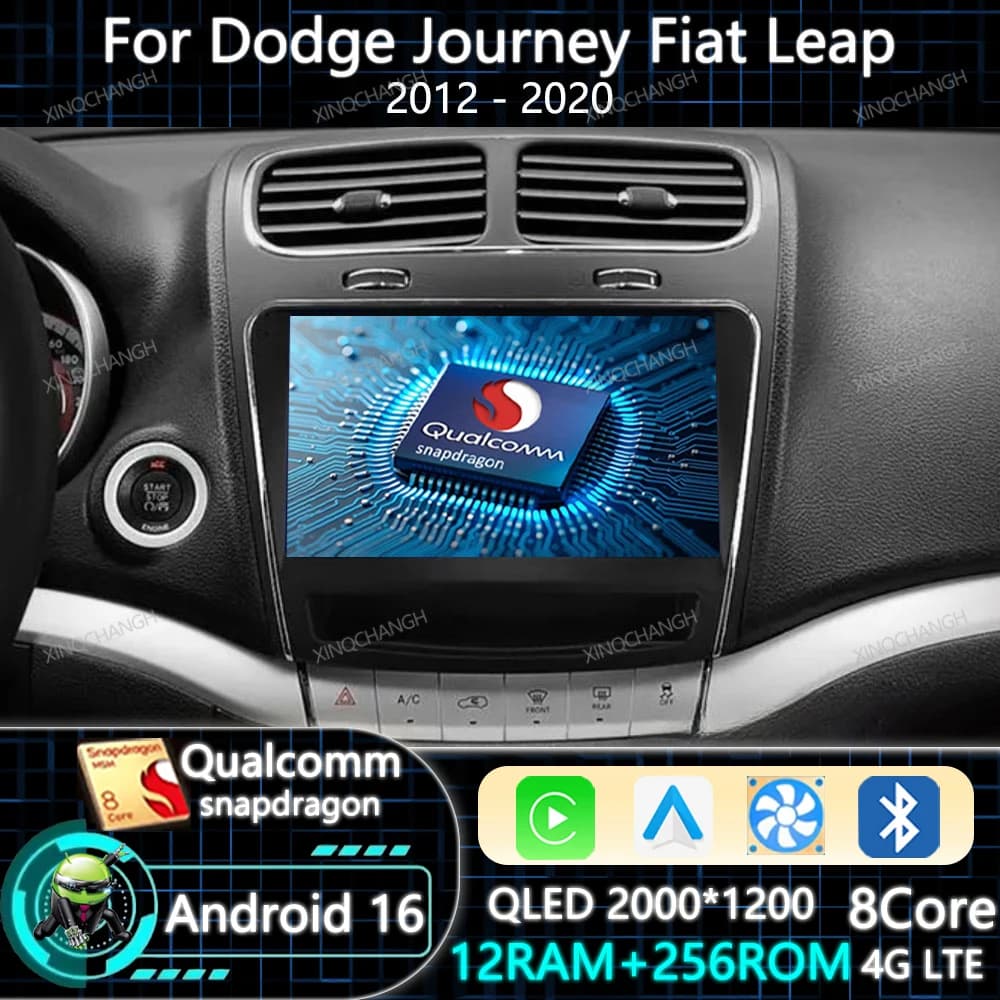 Android 15 Car Radio Carplay Auto For Dodge Journey Fiat Leap 2012 - 2020 Navigation Qualcomm QLED GPS 2DIN Head Unit BT 4G WIFI