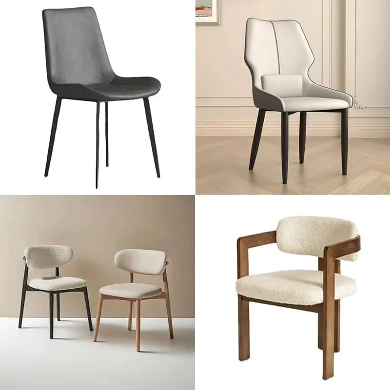 Sedia da pranzo/soggiorno con schienale alto e gambe dorate // Stile Wabi-sabi nordico in acciaio inossidabile con cuscino in pelle
