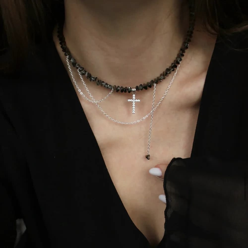 Elegant Tasse Transparent Crystal Chain With Sexy Zircon Cross Pendant Necklace For Girls Jewelry Trend Vacation Wedding Gifts