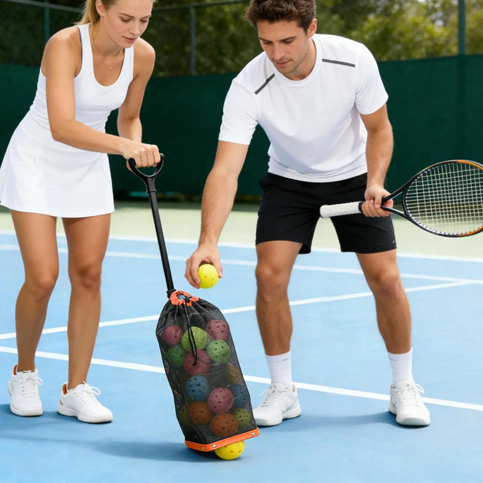 Pickle Ball Retriever Manico telescopico Cestino per palline da tennis compatto regolabile per uomini donne ragazzi ragazze giovani adolescenti