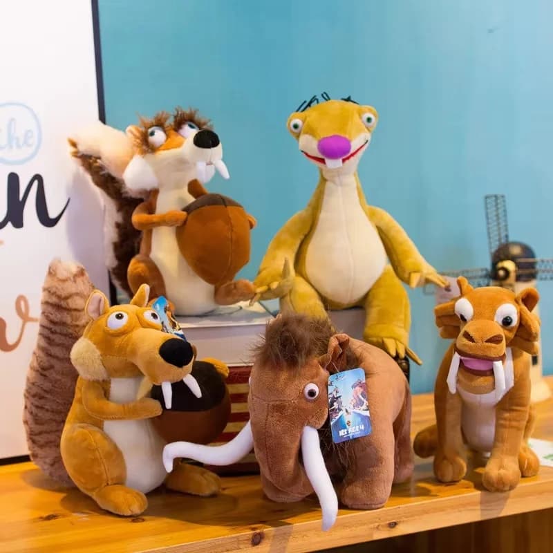 Peluche dell'Era Glaciale 20/70cm, Mammut e Tigre dai Denti a Lama, Animali Cartoon Imbottiti, Bambole Morbide per Regali di Compleanno