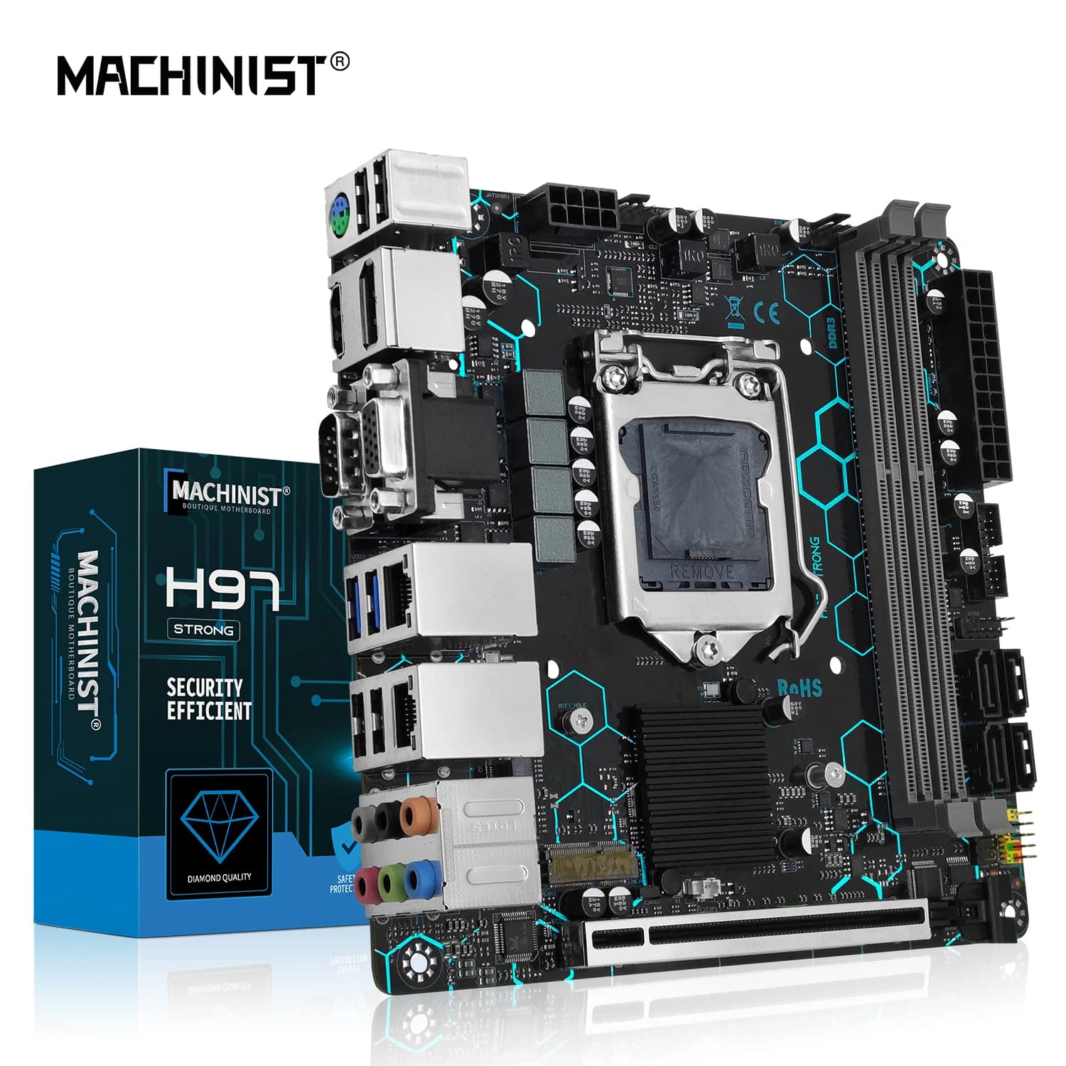 MACHINIST H97 STRONG Motherboard LGA1150 supporto Intel Core i7/i5/i3/E3 DDR3 Mini-ATX VGA/HDMI/DP/COM Dual LAN WIFI M.2