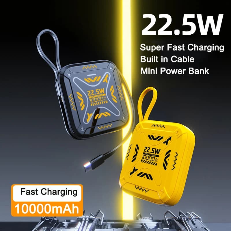 New 10000mah Quick Charging Power Bank Integrated Cables Mini Powerbank Portable External Charger for iPhone Xiaomi Samsung