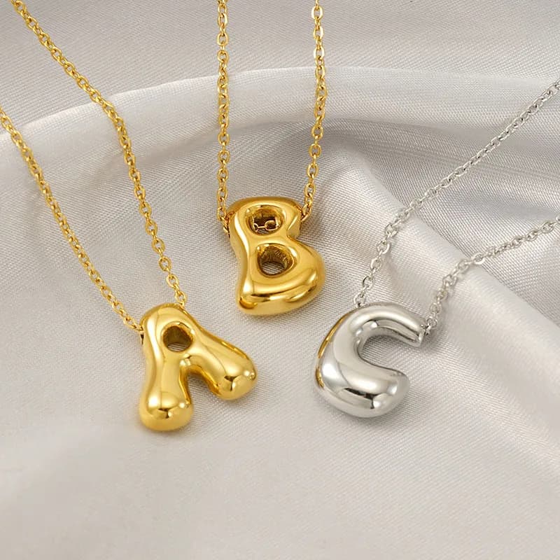 26 Initial Letter 18k Stainless Steel Balloon Bubble Necklace for Women Personalized Jewelry Gift Wholesales