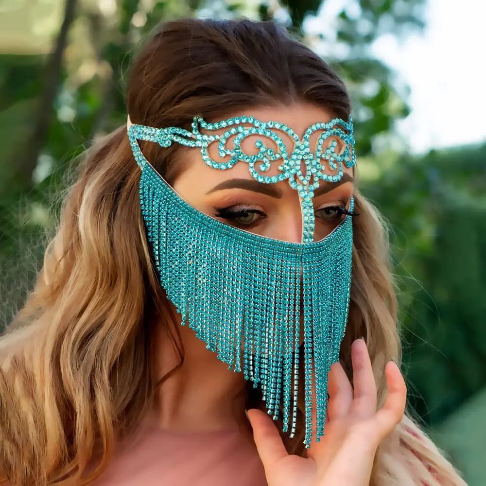 Affascinanti maschere scintillanti Donne Strass Maschera per il viso Mascherata femminile Danza Festa Banchetto Maschere di Halloween Accessorio per il viso Gioielli