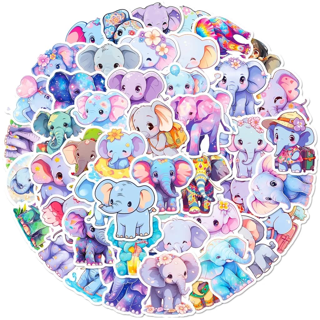 50PCS Del Fumetto Sveglio Per Bambini Colorato Animale Elefante Graffiti Adesivo Per Il Casco Conto A Mano Decalcomanie BulingBulingStickers Negozio