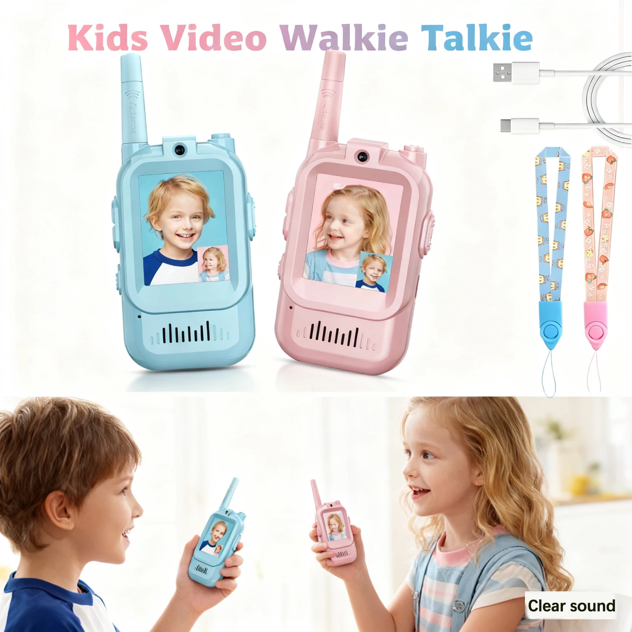2PCS AIRITON JK200 Walkie Talkie per bambini con video Confezione da 2 ricaricabili Cambia voce con suono chiaro Regalo a lungo raggio per ragazzo