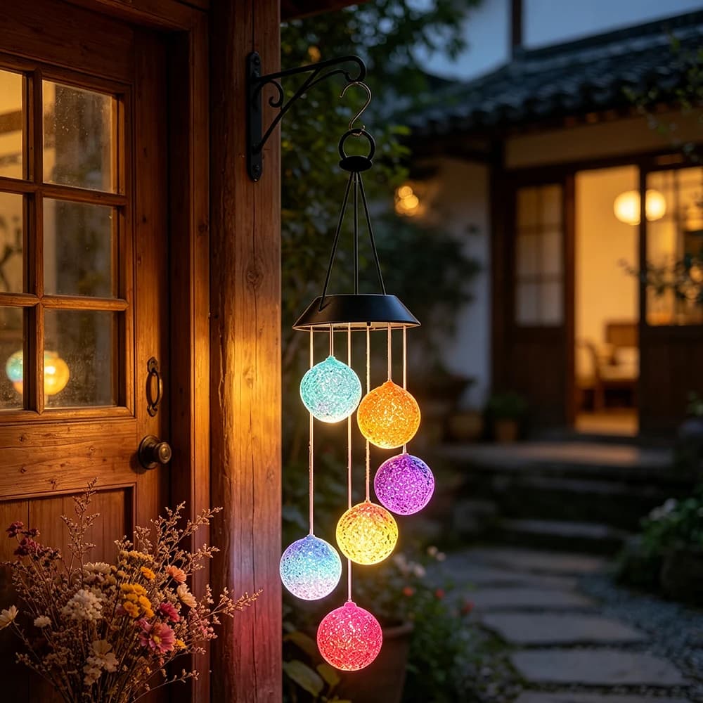 Lampada Solare a Campana Eolica, Luce Solare a LED Cambia Colore con Sfera di Cristallo, Lampada Solare da Esterno per Giardino