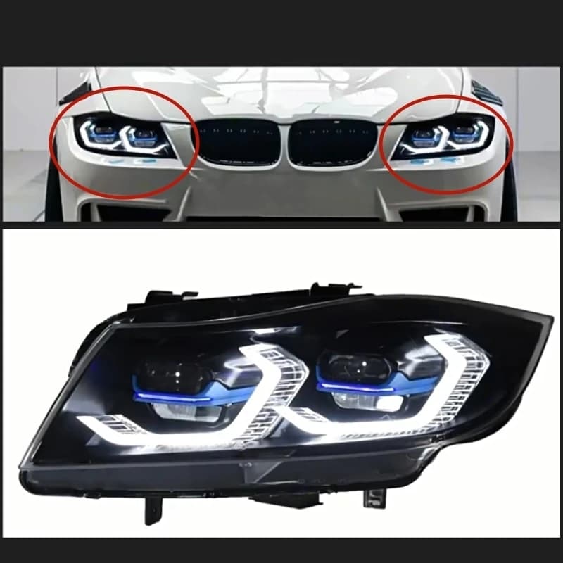 Gruppo Fari a LED per BMW Serie 3 E90 05-12, Luci Diurne Aggiornate, Indicatori di Direzione, Abbaglianti e Anabbaglianti