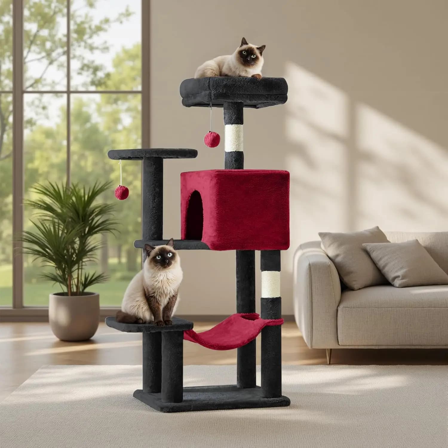 Torre per Gatti da 44 Pollici, Albero Arrampicabile per Gatti con Posti di Tiraggio in Sisal Naturale, Amaca, Cuccia per Gatti da Interno e Gattini