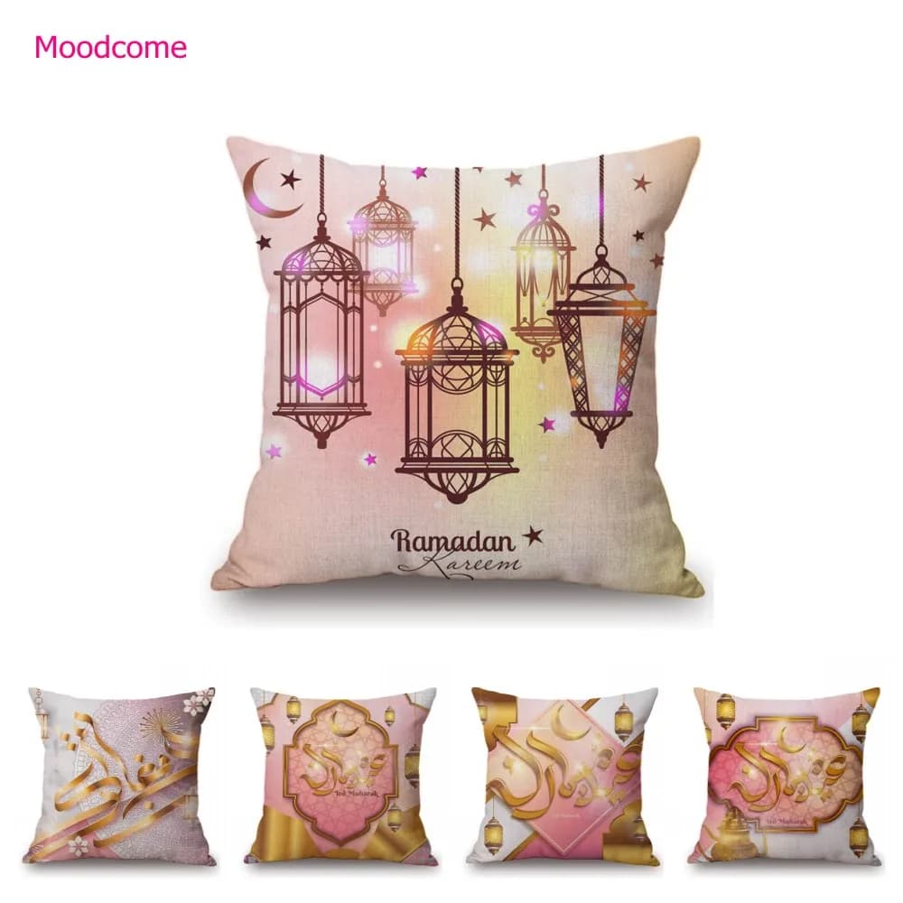 Rosa islamico Eid Mubarak Ramadan arabo decorazione cotone lino divano federa per cuscino musulmano arte auto fodera per cuscino