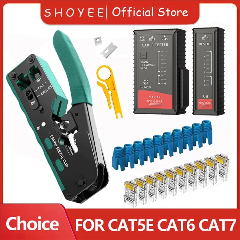 Nuovo Rj45 Rj12 Rj11 Passare Attraverso Pinza a crimpare Cat7 Cat6 Cat6A Cat5 Cat5e Strumento di crimpatura spelafili con connettori Ethernet 8P/6P